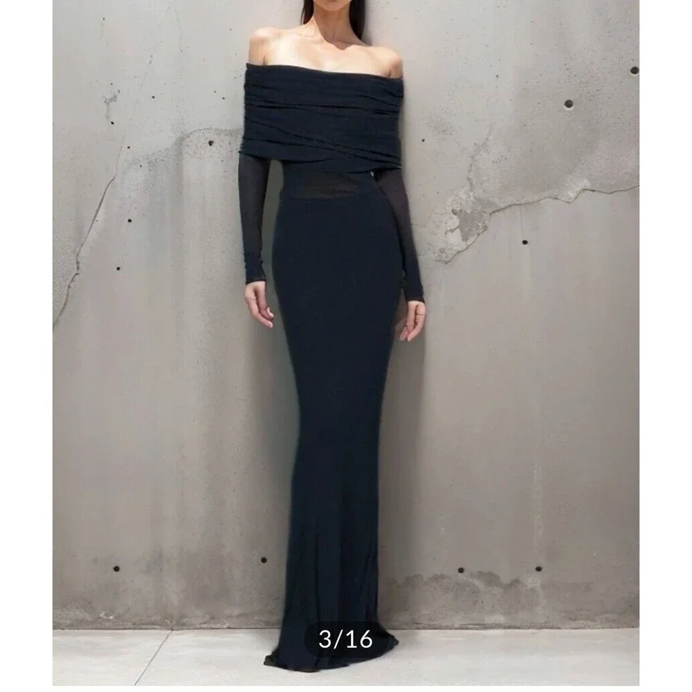 REVOLVE & MINIMALIST lovers COMMENSE overfold off shoulder mesh long dress‎ XS